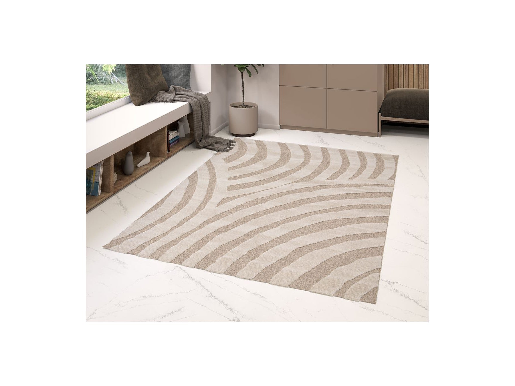 Vilma - Low-Pile Rug - Abstract Pattern - Beige