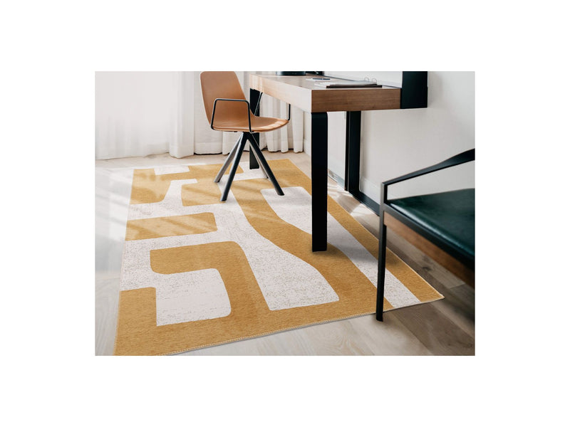 Tapis Poil Ras Jasper Motif Abstrait - Jaune