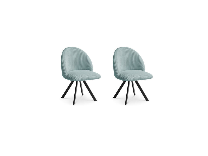 Lot De 2 Chaises Lalie - Tissu Velours Côtelé Et Pieds Étoile - Bleu Clair