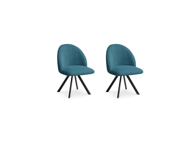 Lot De 2 Chaises Lalie - Tissu Velours Côtelé Et Pieds Étoile - Bleu Foncé