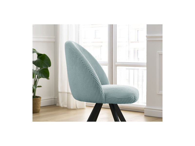 Lot De 4 Chaises Lalie - Tissu Velours Côtelé Et Pieds Étoile - Bleu Clair