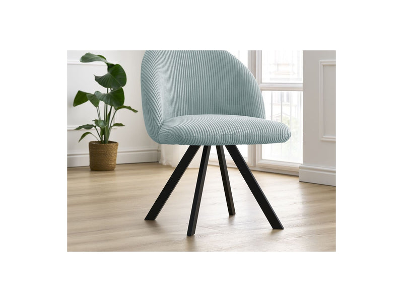 Lot De 4 Chaises Lalie - Tissu Velours Côtelé Et Pieds Étoile - Bleu Clair