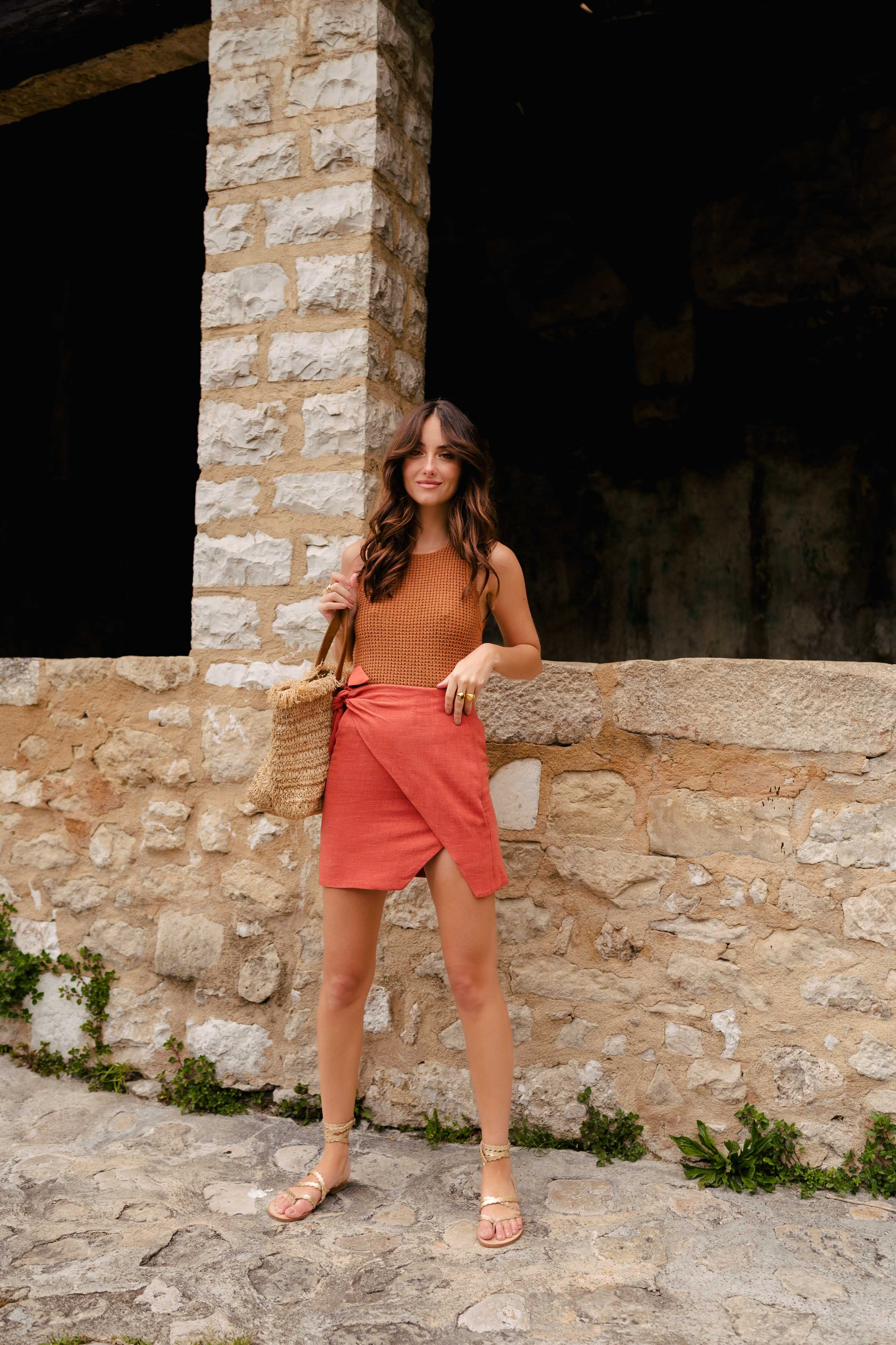 Élisa Linen Viscose Terracotta Skirt