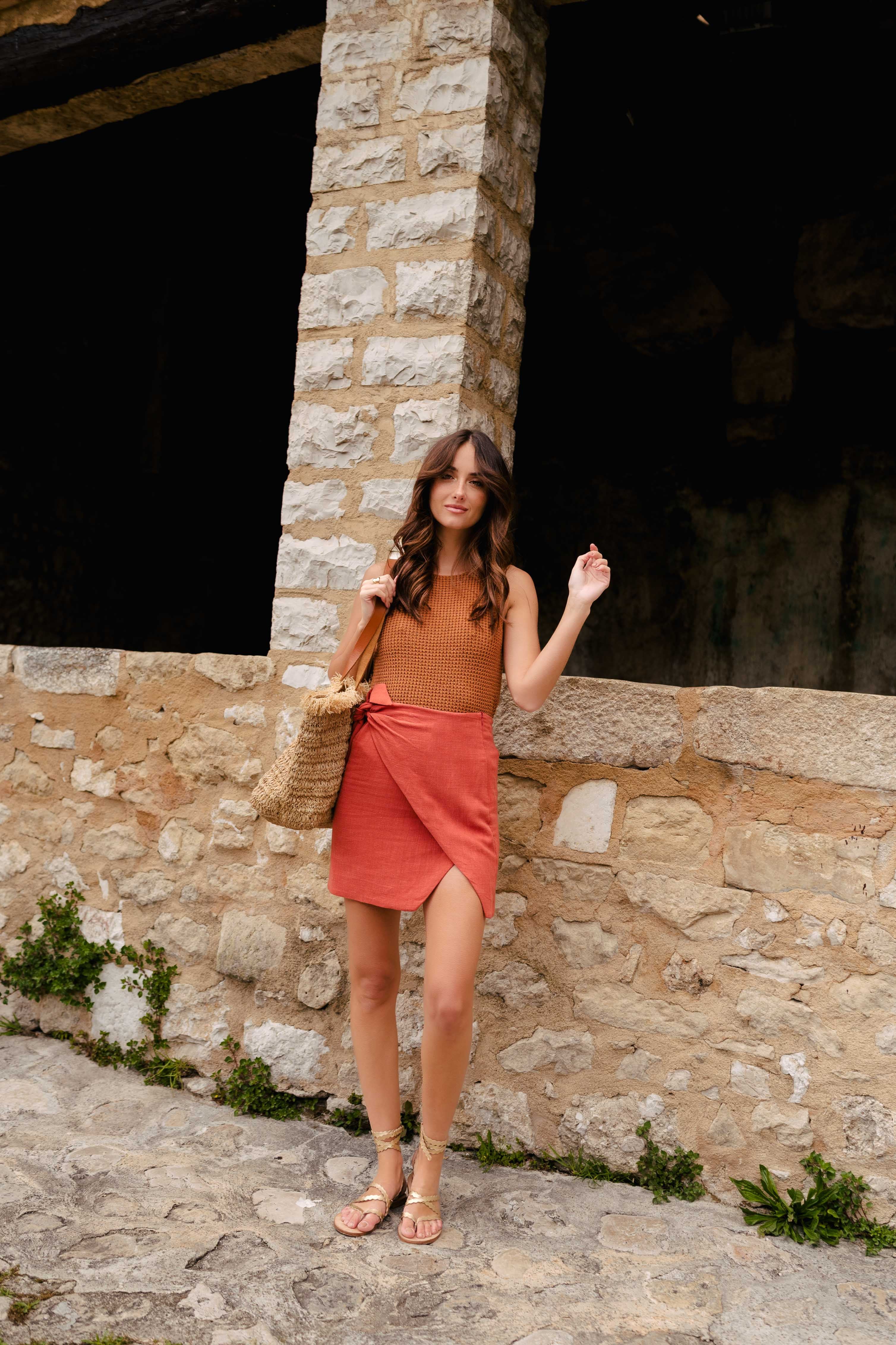 Élisa Linen Viscose Terracotta Skirt