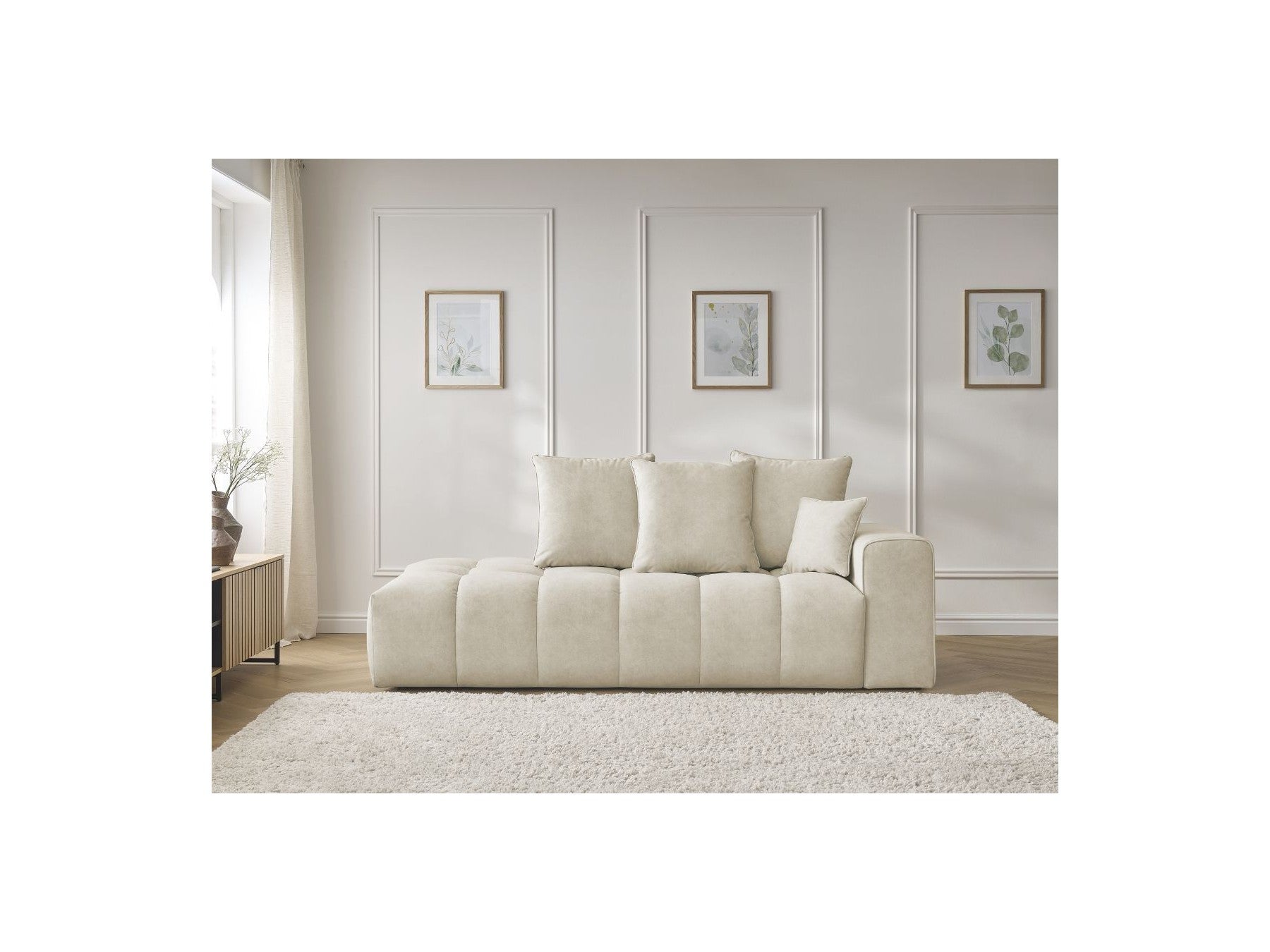 Fixed Straight Ultra-Soft Sofa - Mont-White - Velvet - Right Armrest