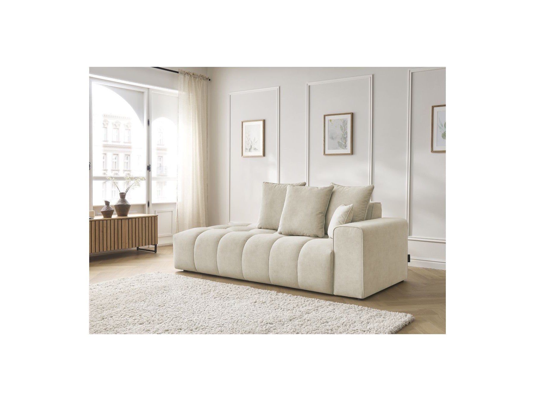 Fixed Straight Ultra-Soft Sofa - Mont-White - Velvet - Right Armrest