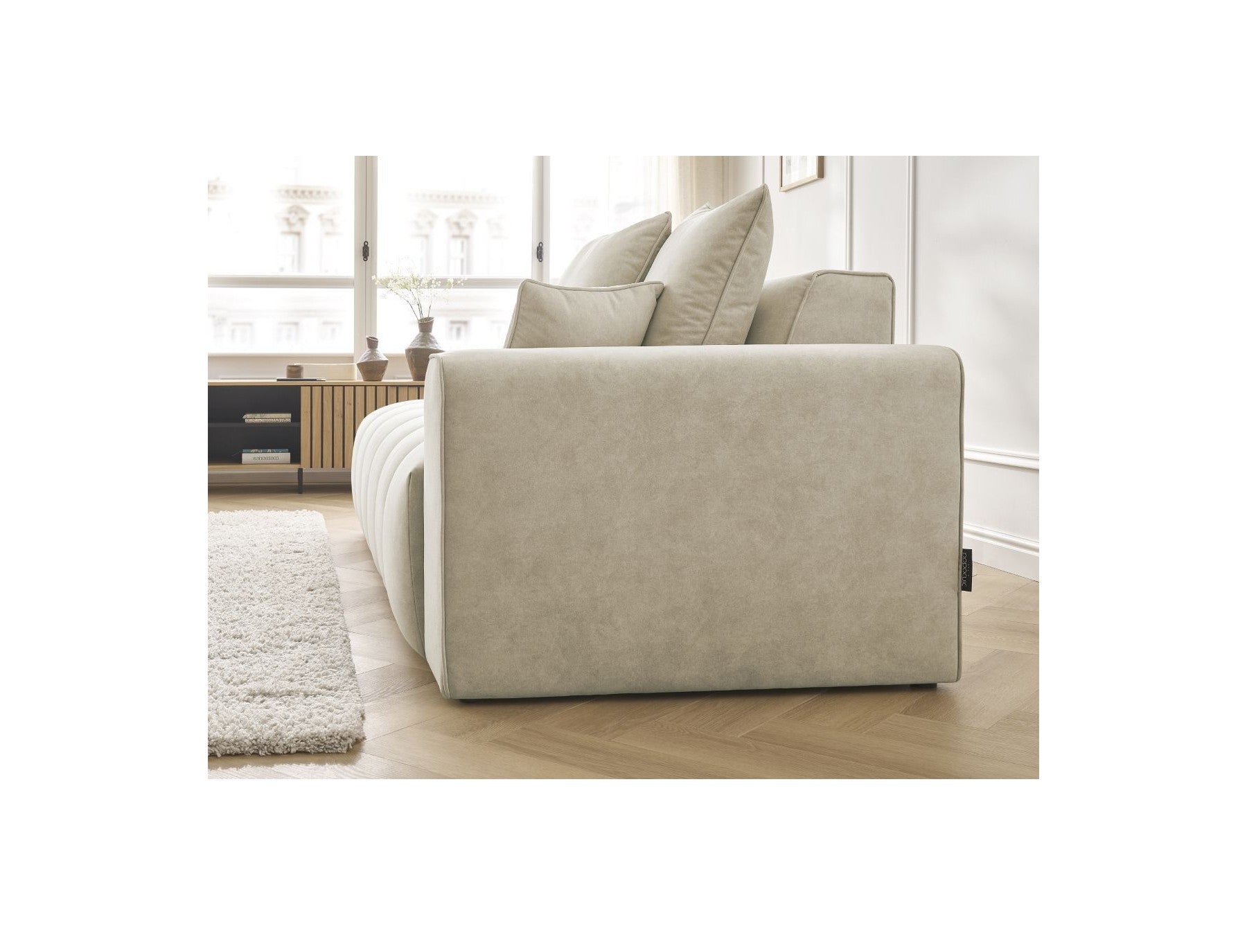 Fixed Straight Ultra-Soft Sofa - Mont-White - Velvet - Right Armrest