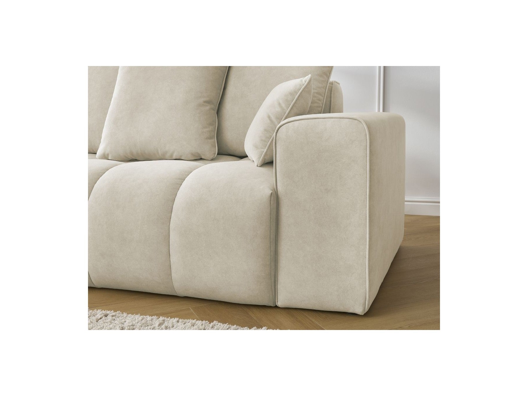 Fixed Straight Ultra-Soft Sofa - Mont-White - Velvet - Right Armrest