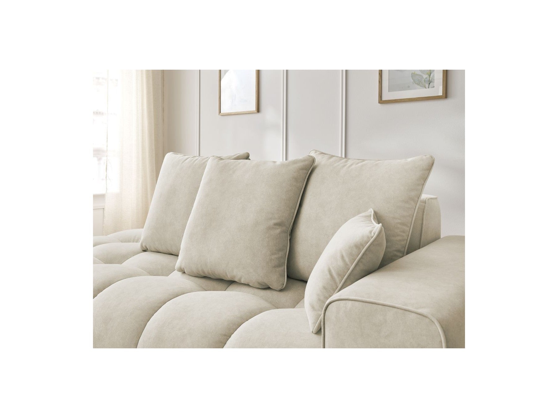 Fixed Straight Ultra-Soft Sofa - Mont-White - Velvet - Right Armrest