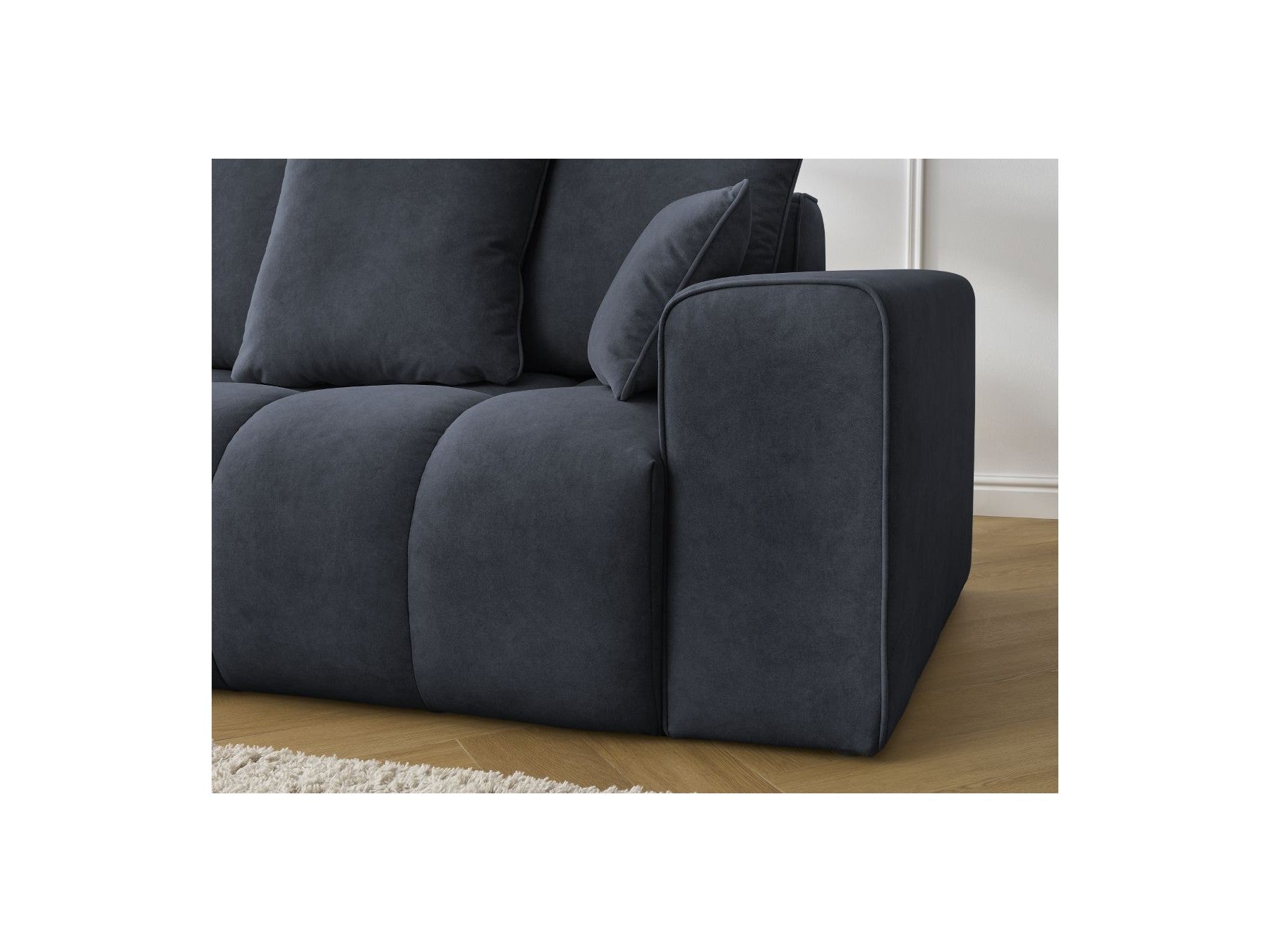 Fixed Straight Ultra-Soft Sofa - Mont-White - Velvet - Right Armrest