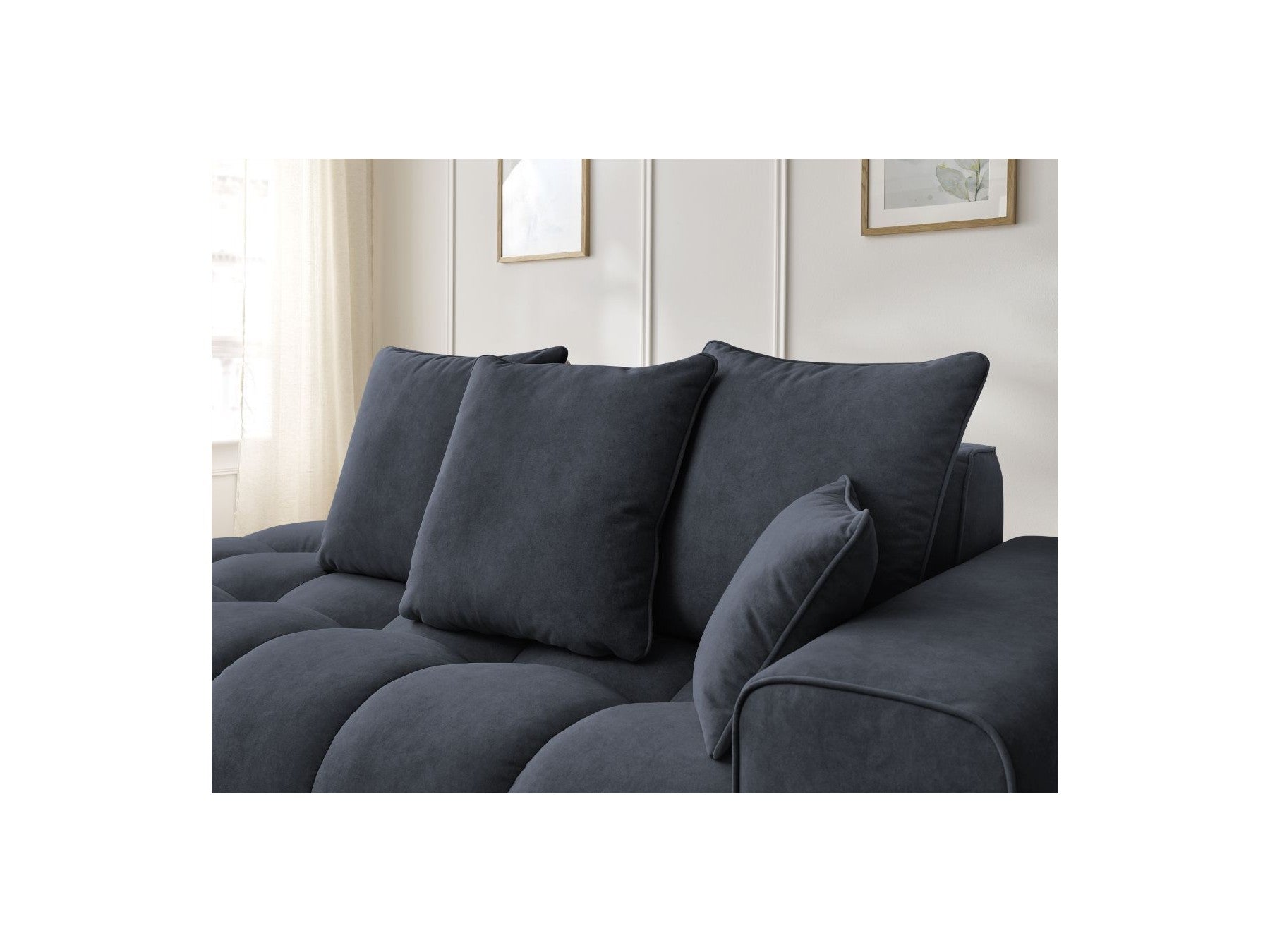 Fixed Straight Ultra-Soft Sofa - Mont-White - Velvet - Right Armrest