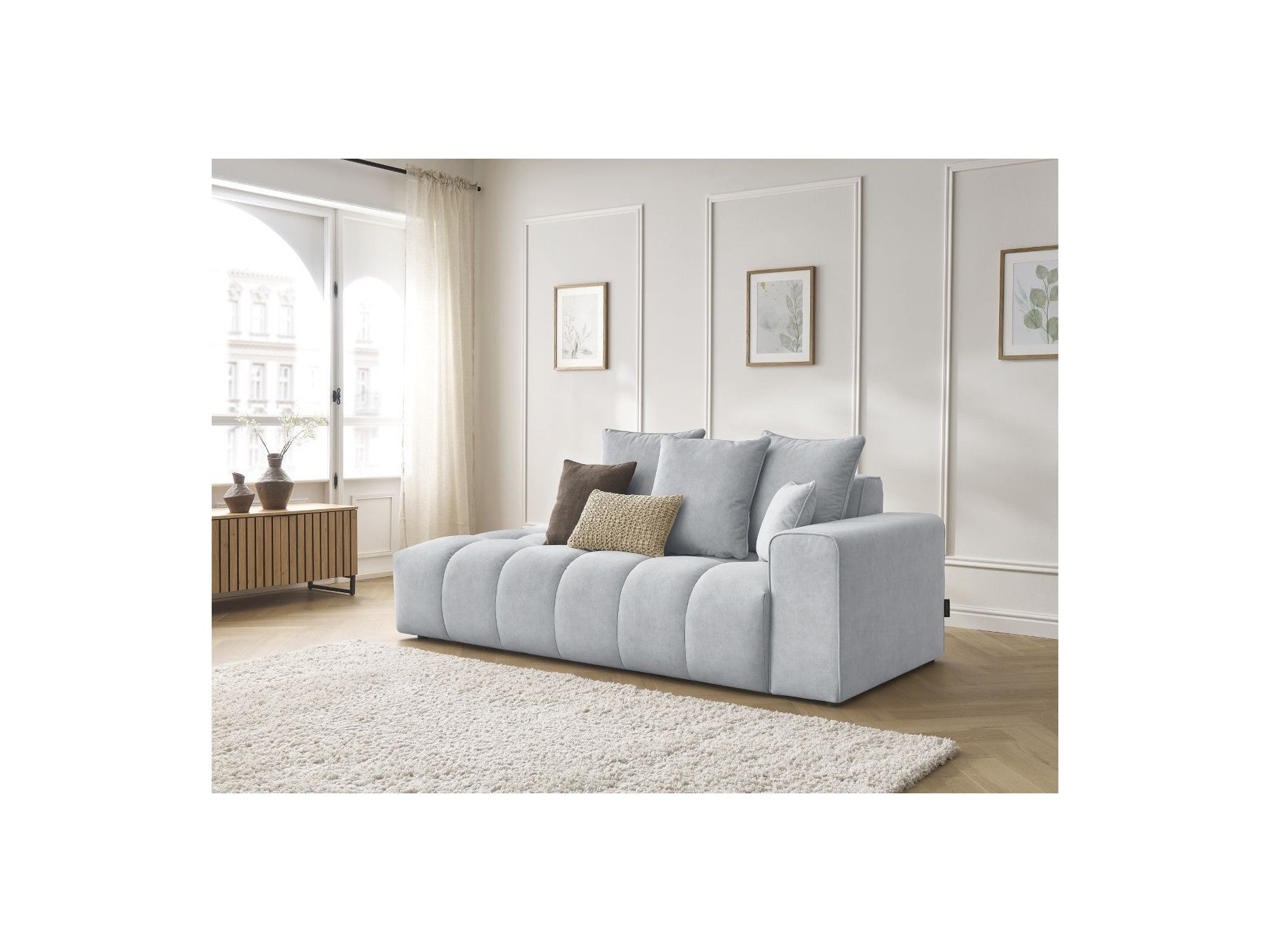 Fixed Straight Ultra-Soft Sofa - Mont-White - Velvet - Right Armrest