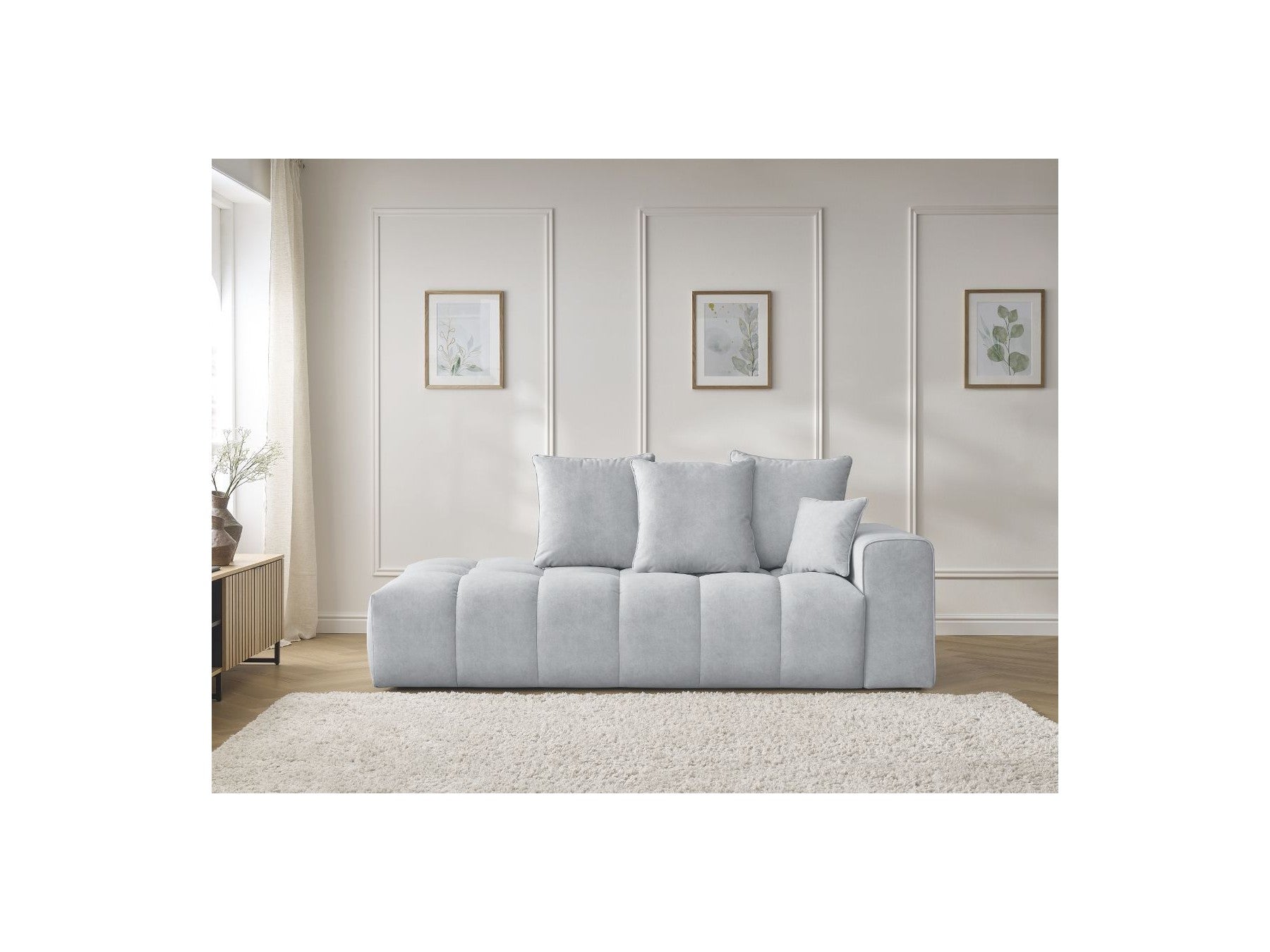Fixed Straight Ultra-Soft Sofa - Mont-White - Velvet - Right Armrest