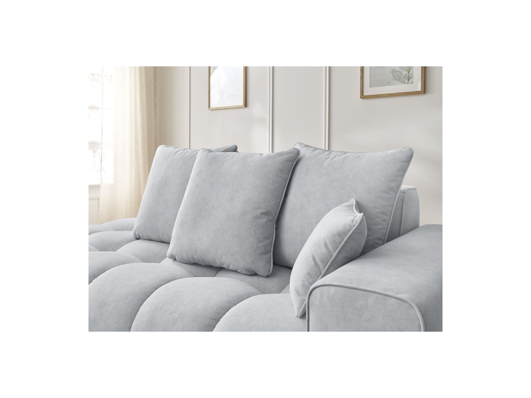 Fixed Straight Ultra-Soft Sofa - Mont-White - Velvet - Right Armrest