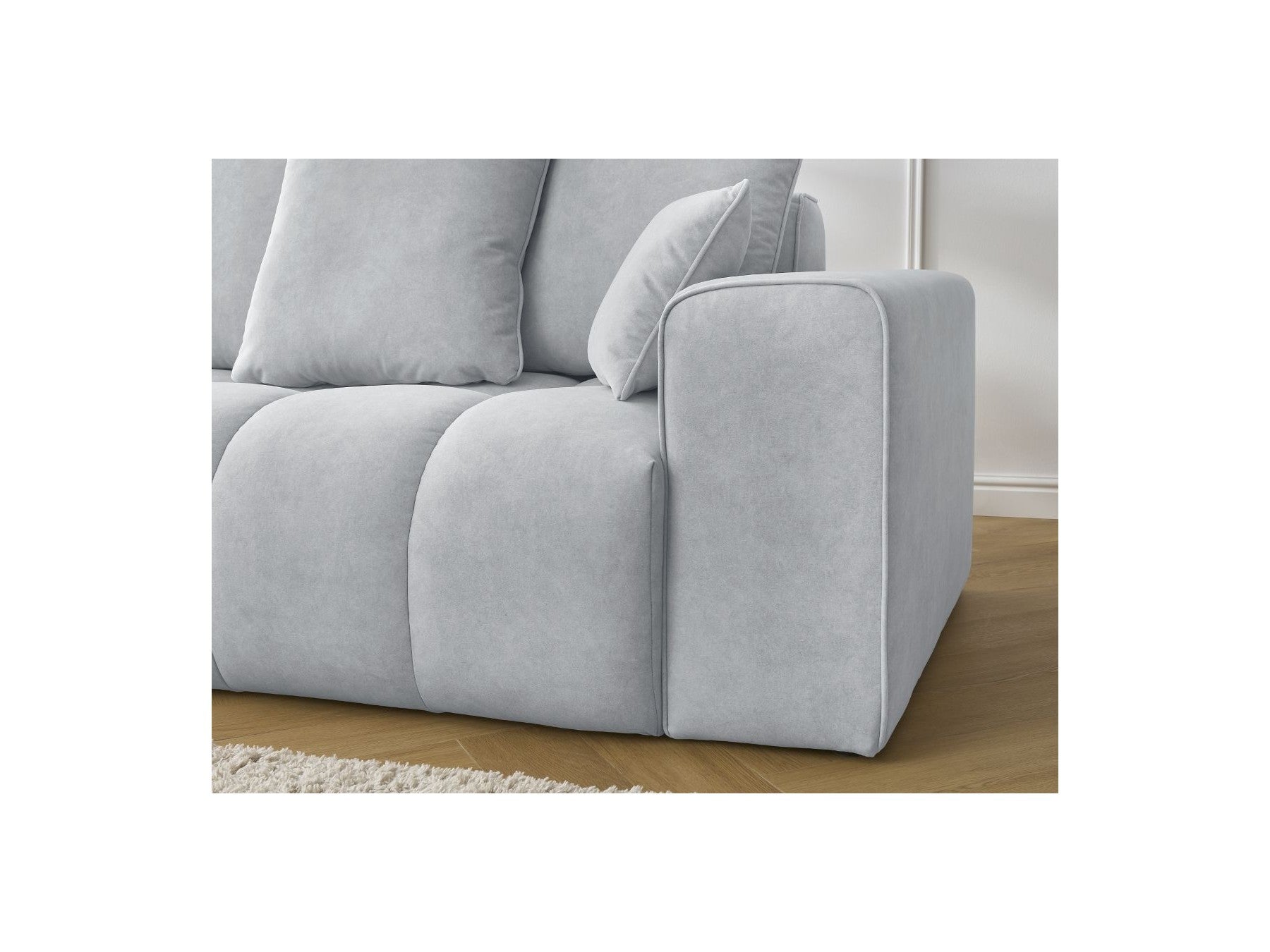 Fixed Straight Ultra-Soft Sofa - Mont-White - Velvet - Right Armrest