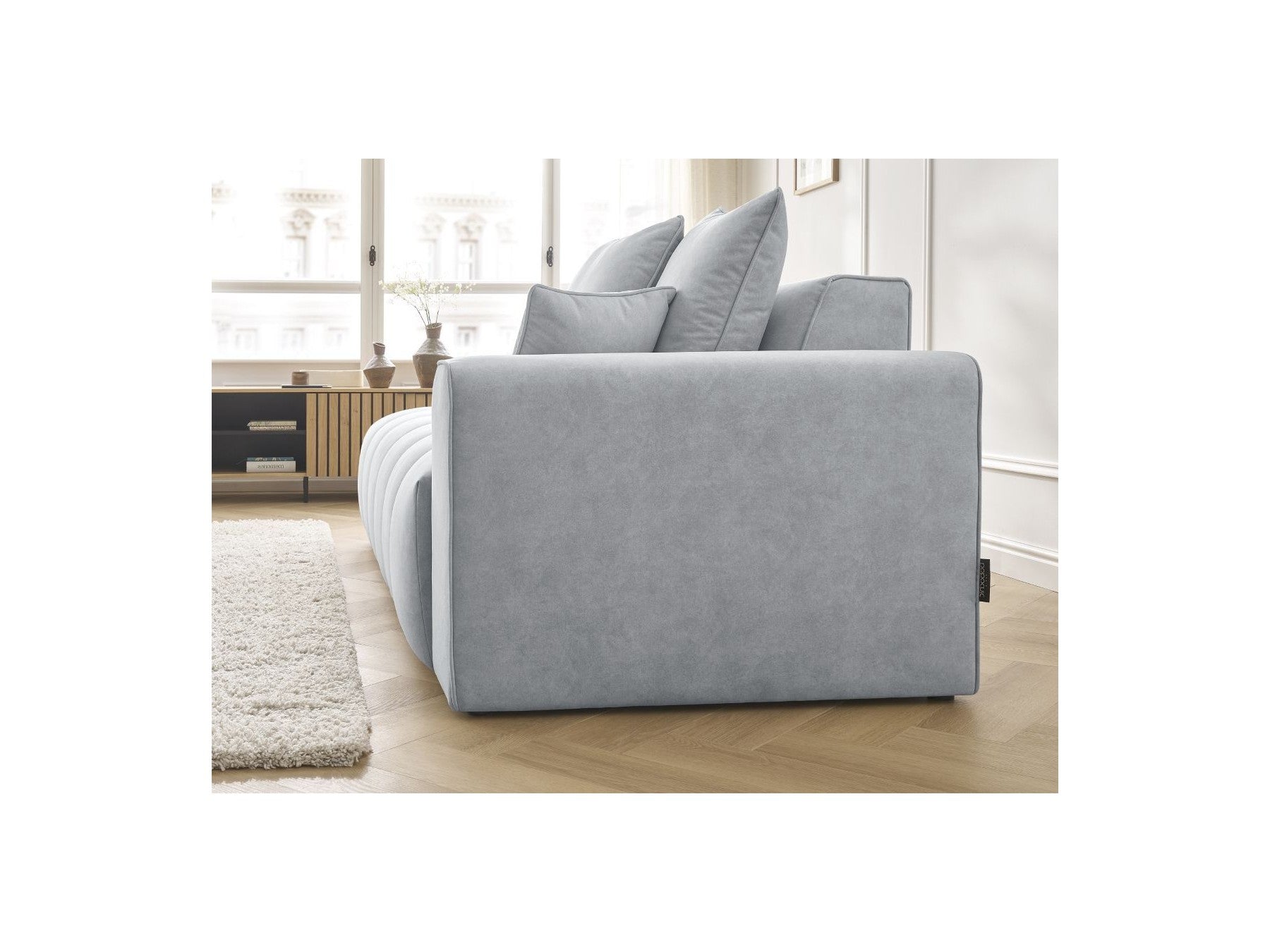 Fixed Straight Ultra-Soft Sofa - Mont-White - Velvet - Right Armrest