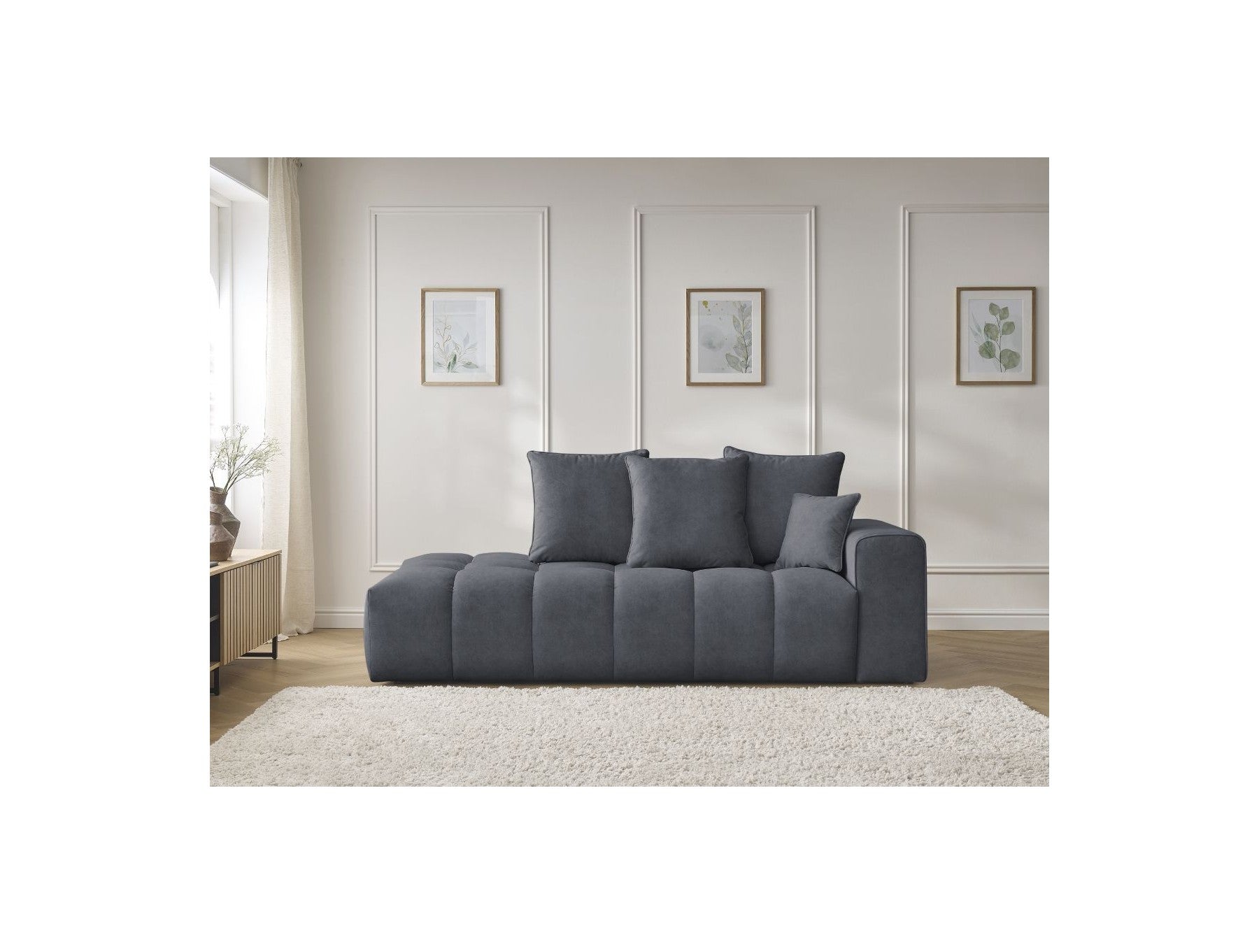 Fixed Straight Ultra-Soft Sofa - Mont-White - Velvet - Right Armrest