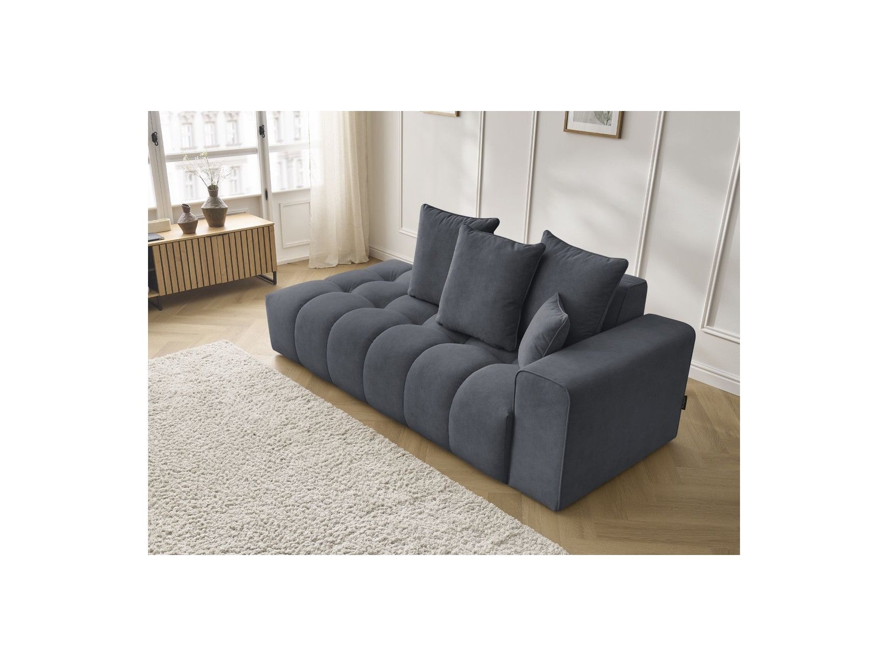 Fixed Straight Ultra-Soft Sofa - Mont-White - Velvet - Right Armrest