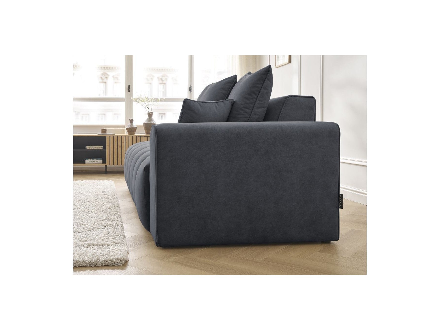 Fixed Straight Ultra-Soft Sofa - Mont-White - Velvet - Right Armrest