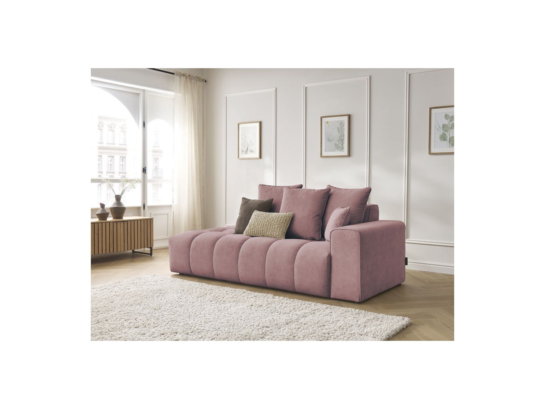 Fixed Straight Ultra-Soft Sofa - Mont-White - Velvet - Right Armrest