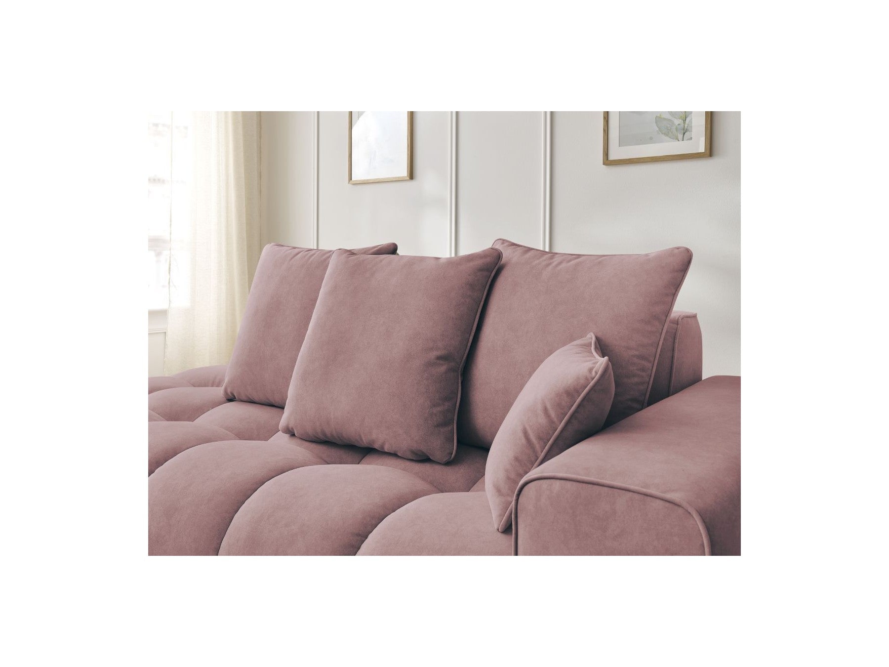 Fixed Straight Ultra-Soft Sofa - Mont-White - Velvet - Right Armrest