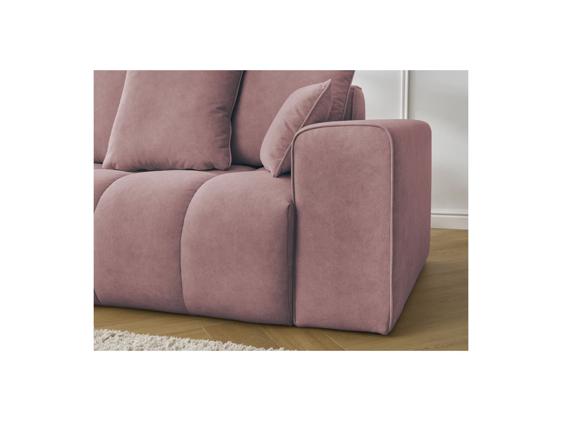 Fixed Straight Ultra-Soft Sofa - Mont-White - Velvet - Right Armrest