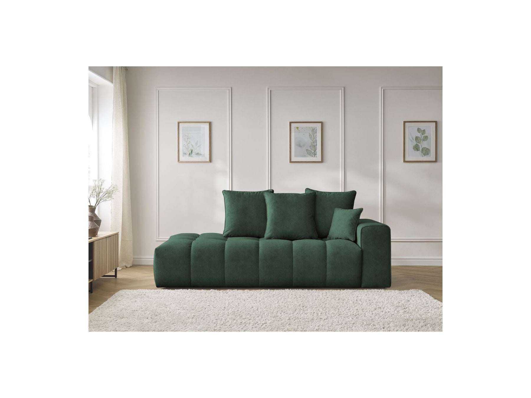 Fixed Straight Ultra-Soft Sofa - Mont-White - Velvet - Right Armrest