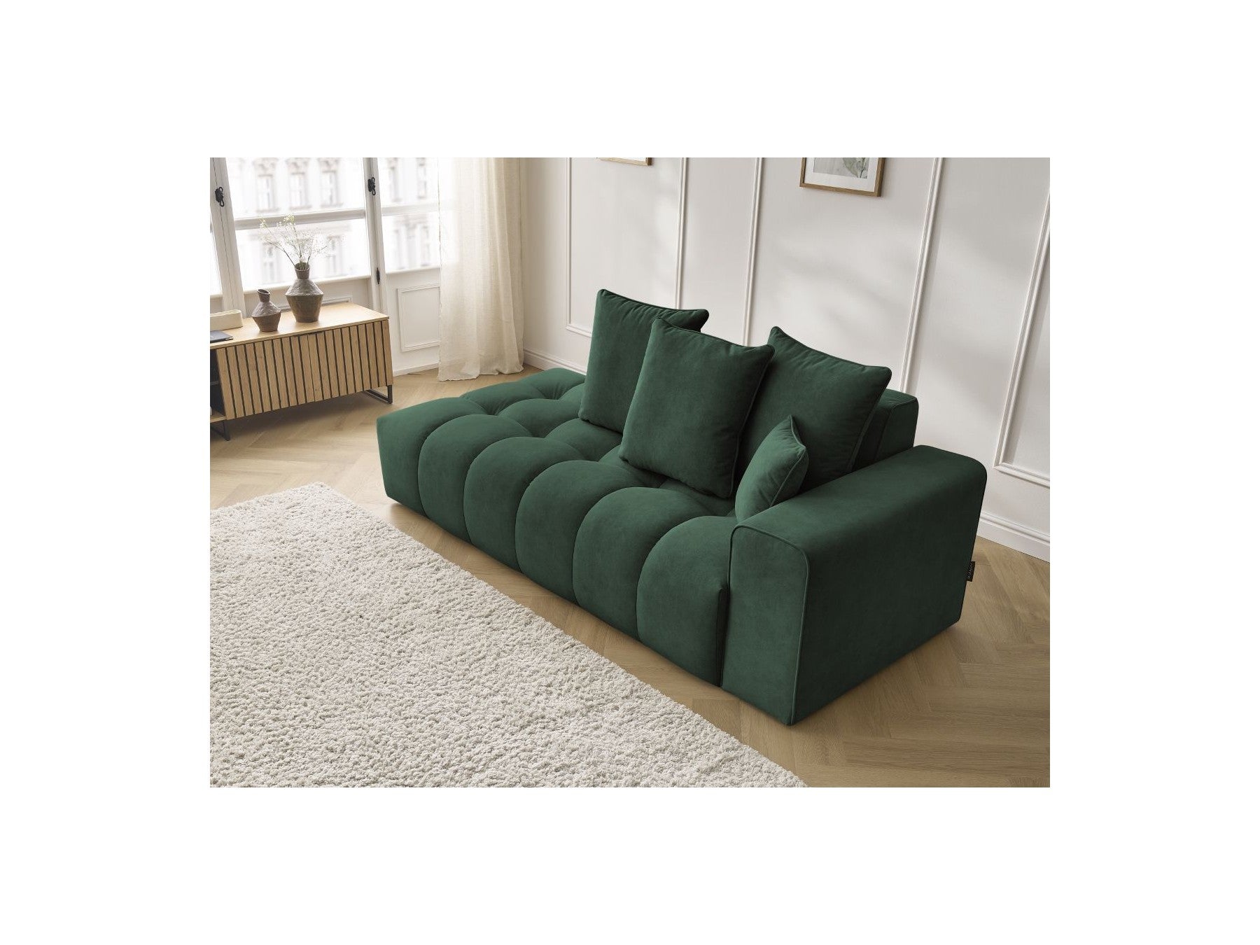 Fixed Straight Ultra-Soft Sofa - Mont-White - Velvet - Right Armrest
