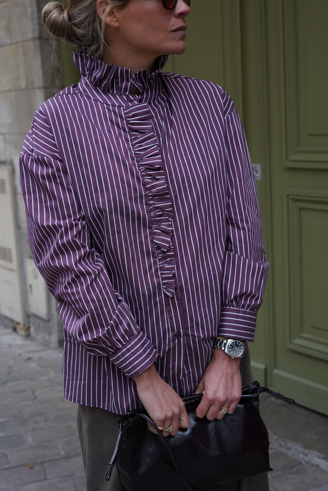 Clara Blouse Burgundy Stripe