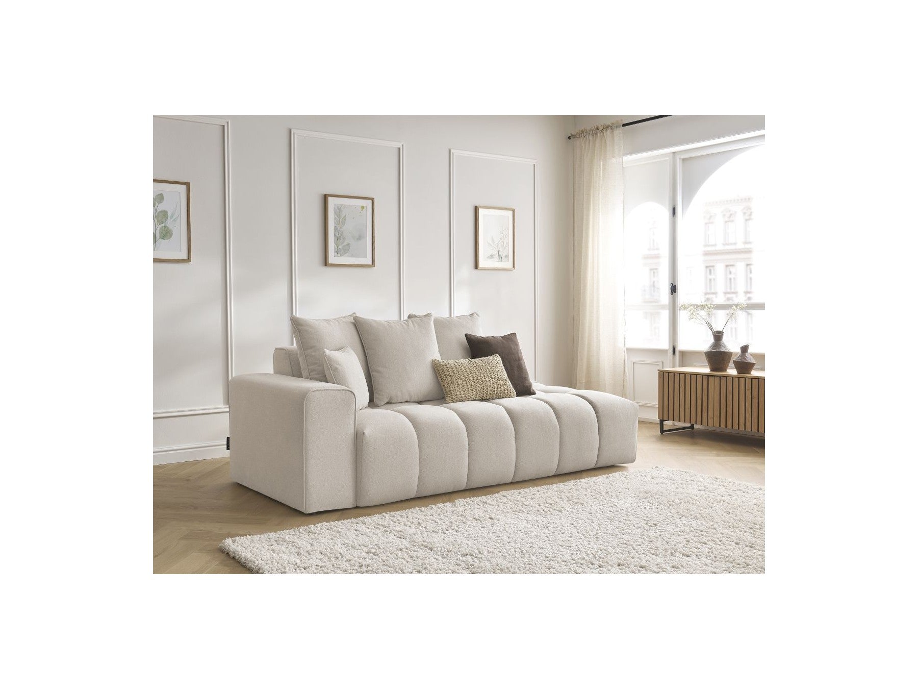 Fixed Straight Sofa - Mont-White - Heathered Fabric - Left Armrest