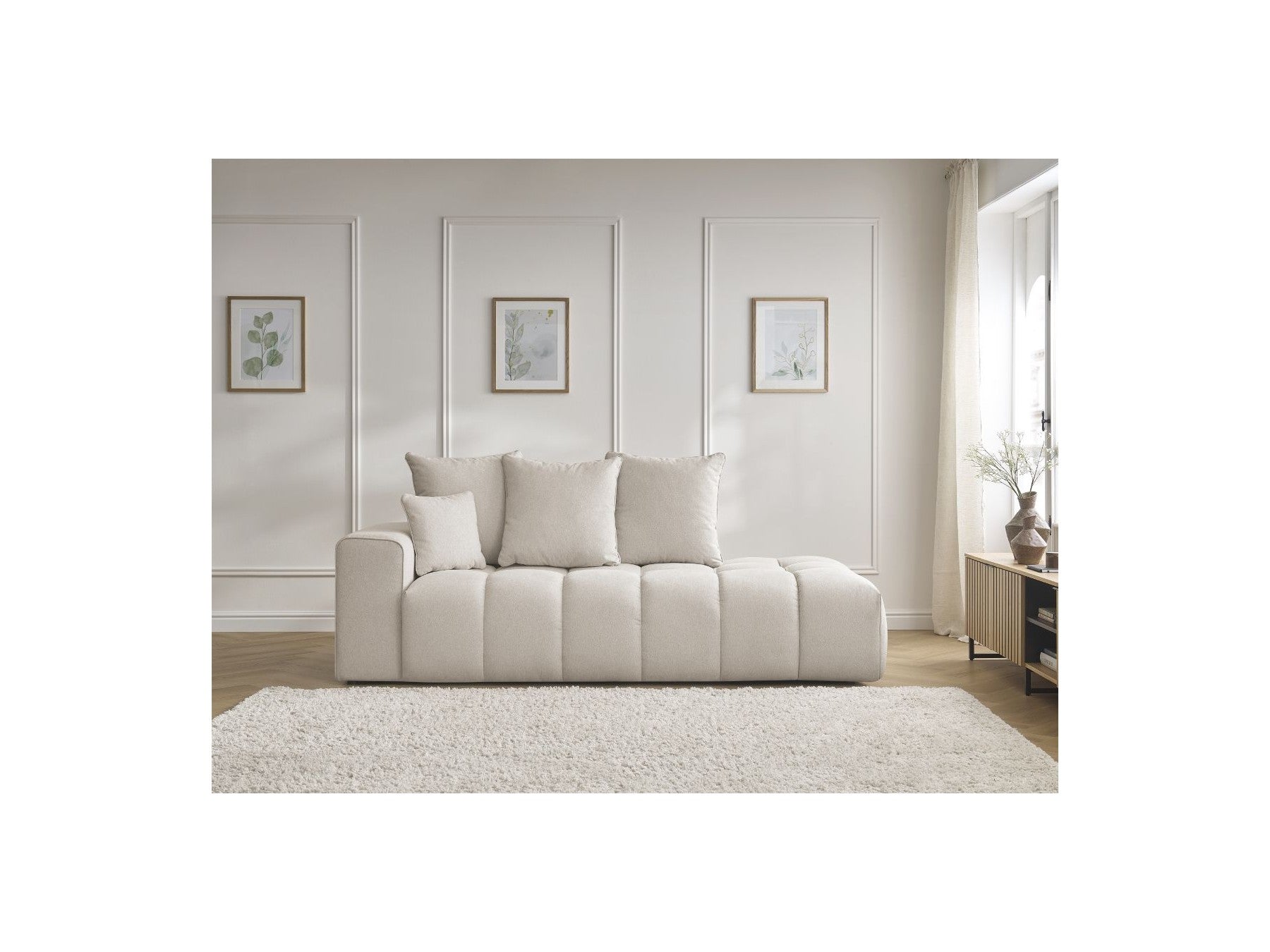 Fixed Straight Sofa - Mont-White - Heathered Fabric - Left Armrest