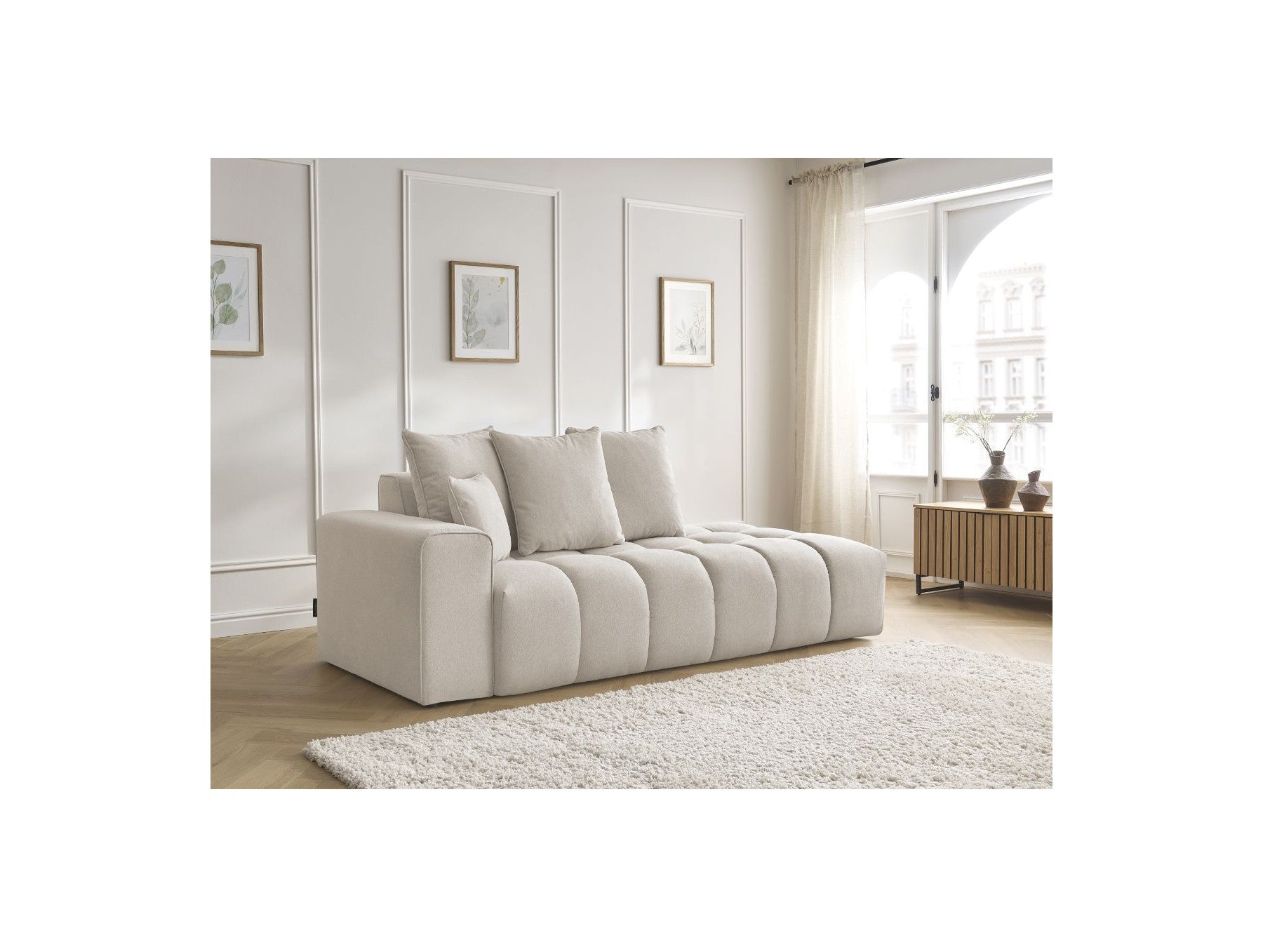 Fixed Straight Sofa - Mont-White - Heathered Fabric - Left Armrest