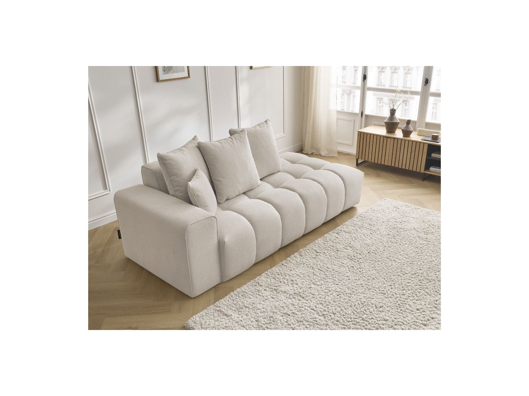 Fixed Straight Sofa - Mont-White - Heathered Fabric - Left Armrest