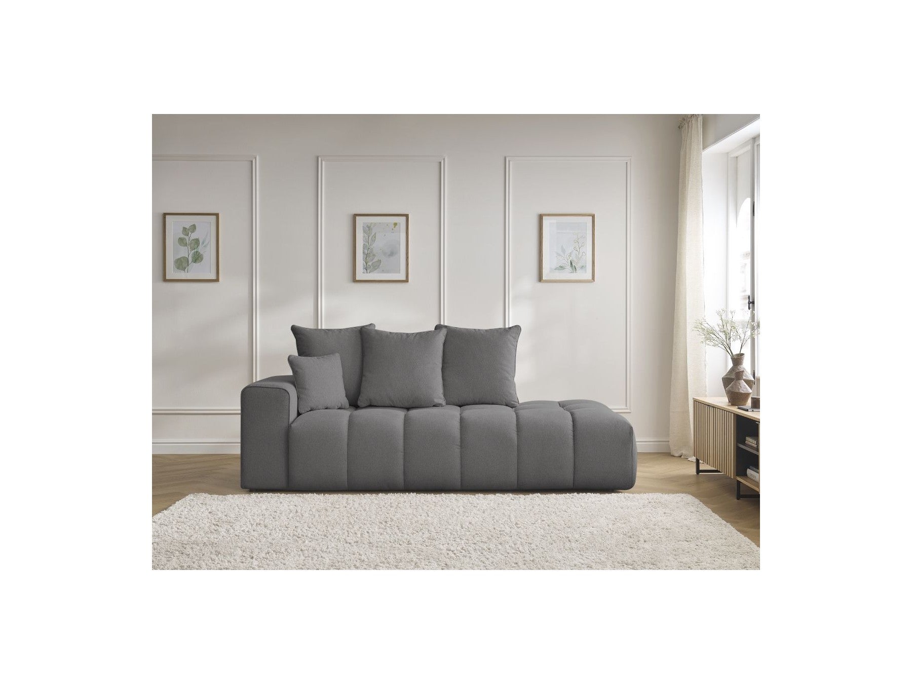 Fixed Straight Sofa - Mont-White - Heathered Fabric - Left Armrest