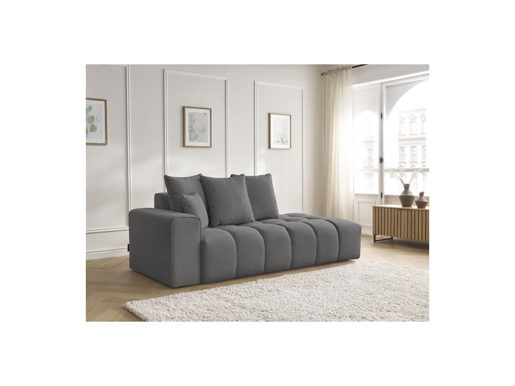 Fixed Straight Sofa - Mont-White - Heathered Fabric - Left Armrest