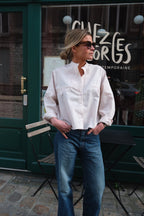 Astrid Blouse Mao Collar Beige Stripe