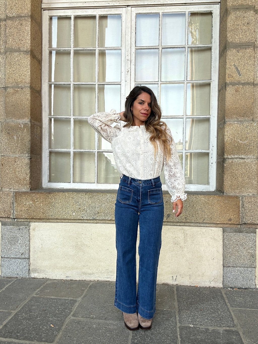 Blouse en dentelle écrue Rosa