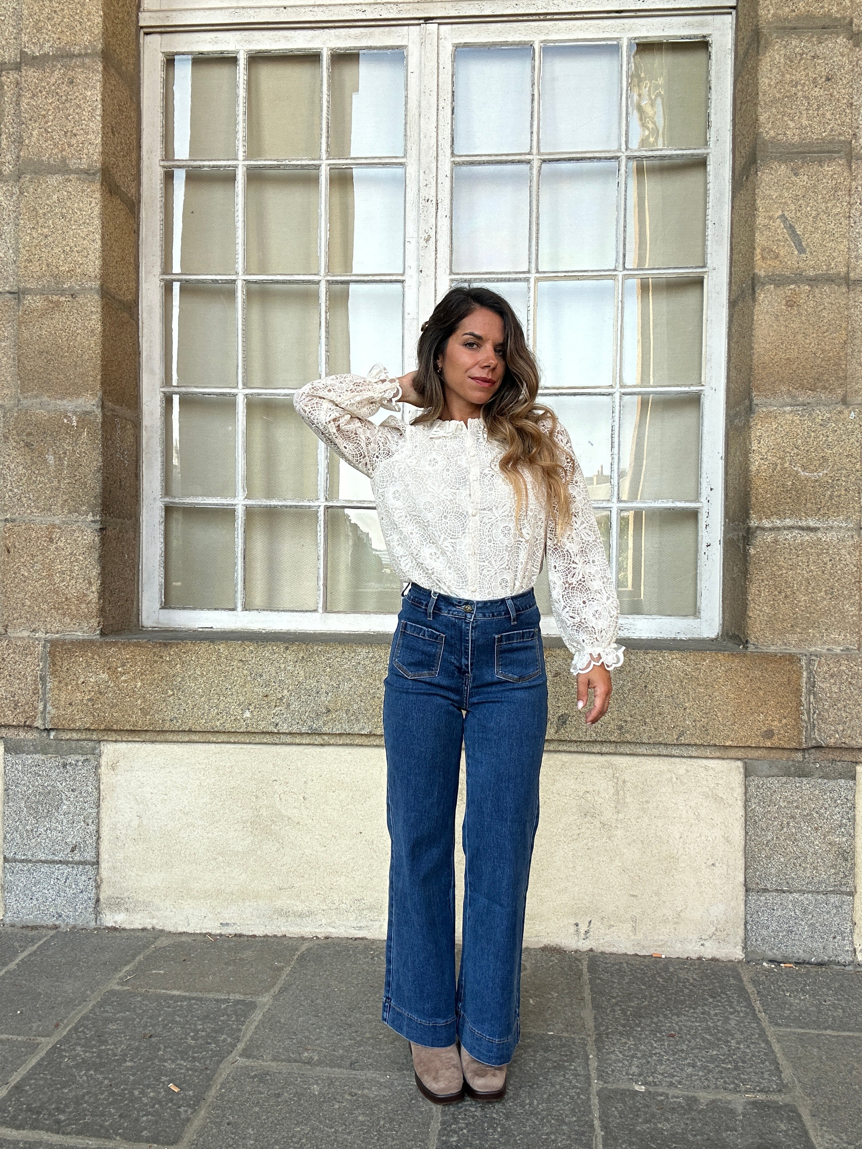 Blouse en dentelle écrue Rosa