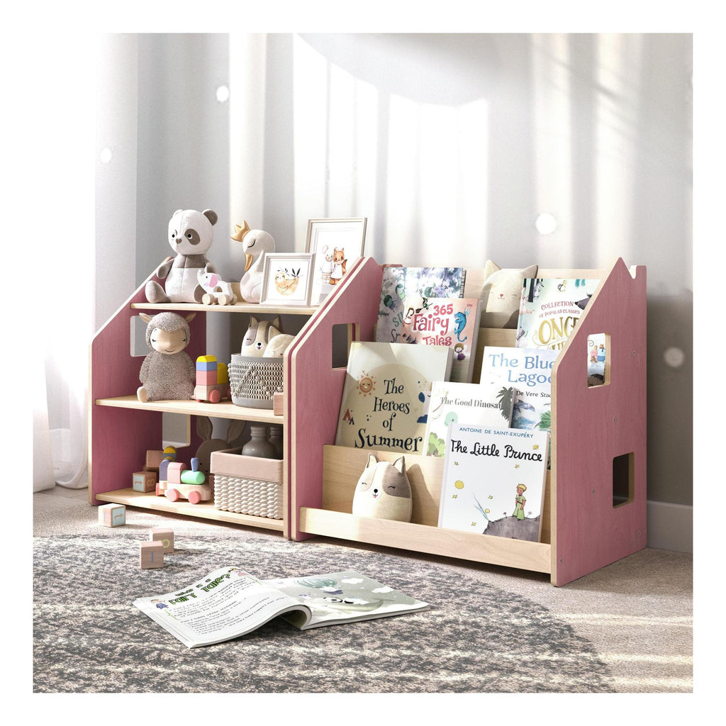Étagère À Jouets – Bleu Clair & Rose