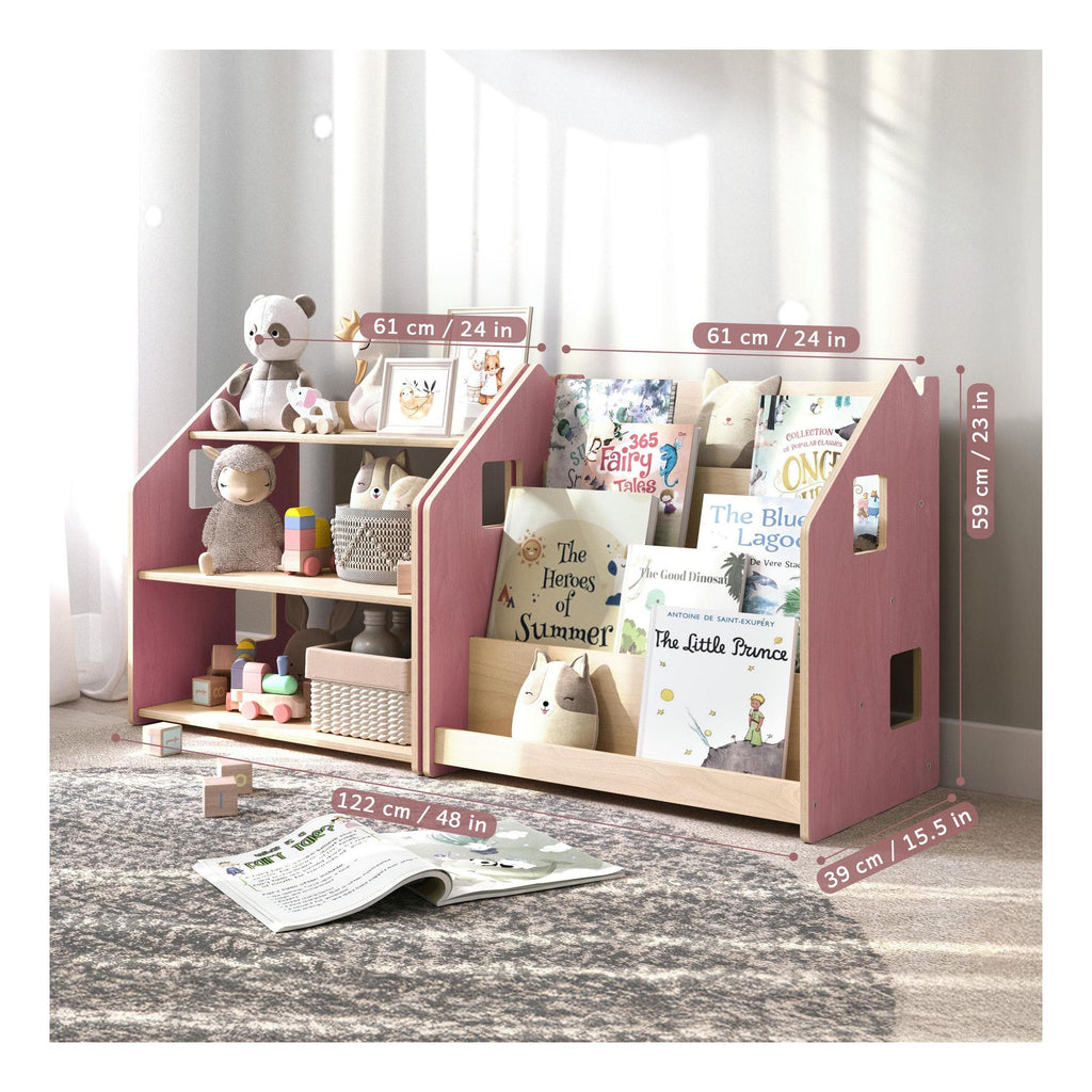 Bibliothèque & Étagère À Jouets Duo – Bleu Clair & Rose