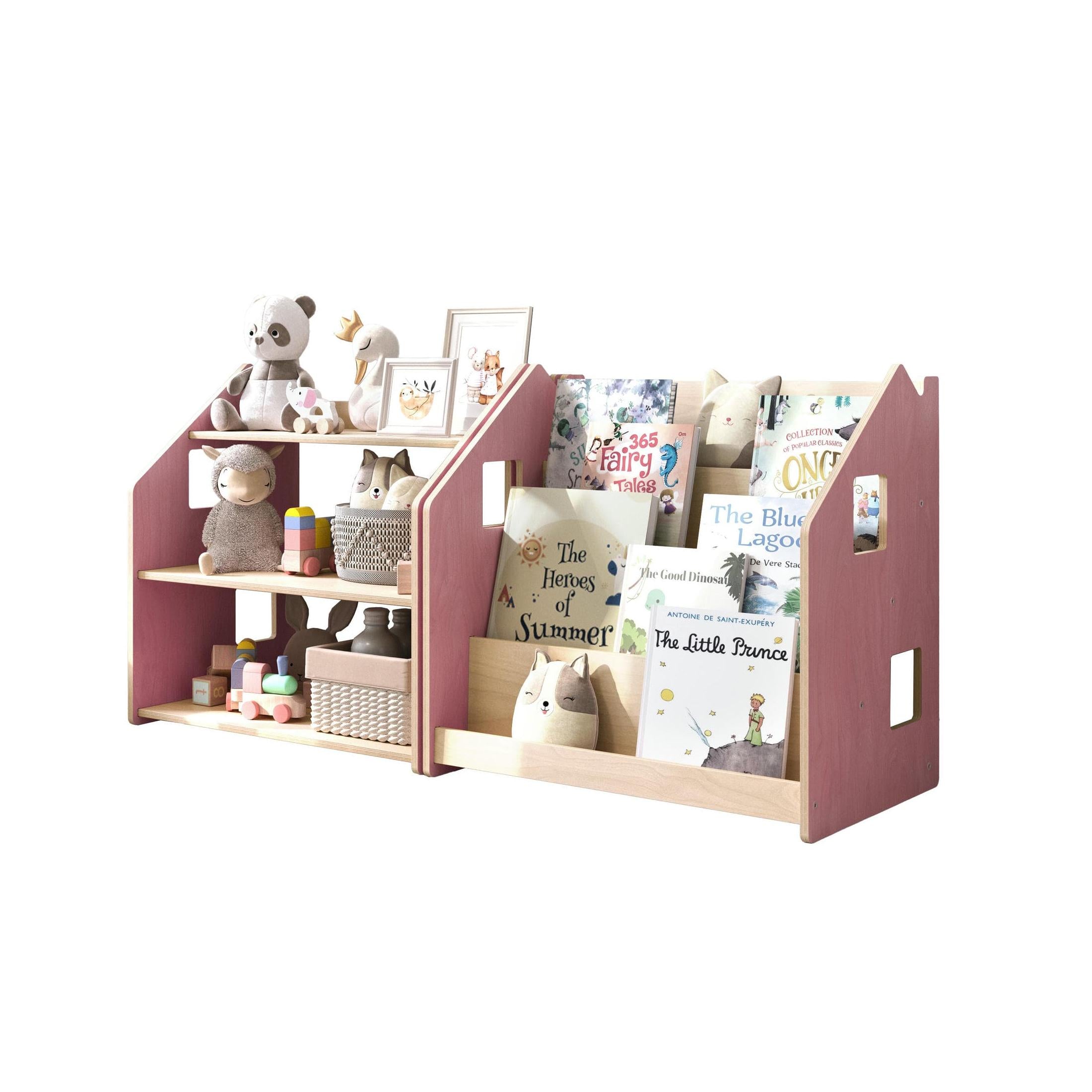 Bibliothèque & Étagère À Jouets Duo – Bleu Clair & Rose