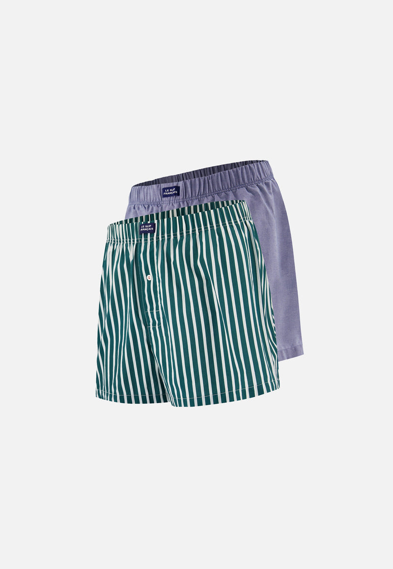 Lot De 2 Caleçons En Coton - Caleçons Vert Sapin Chambray