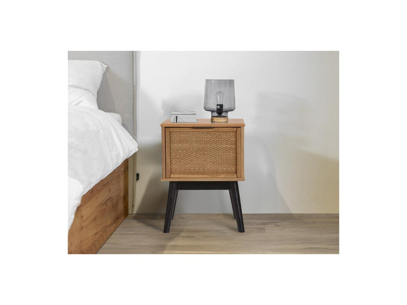 Bedside Table - Albi - Solid Wood and Rattan