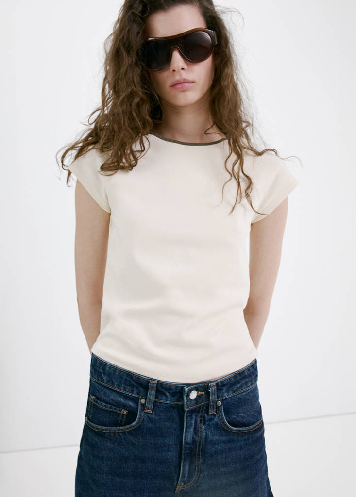 T-Shirt En Coton Avec Liseré Contrasté