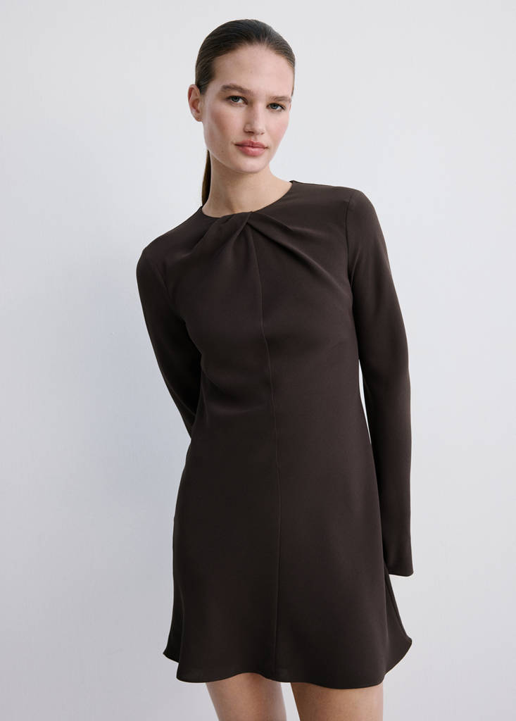 Robe Col Drapé Et Manches Longues