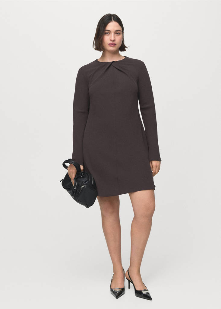 Robe Col Drapé Et Manches Longues