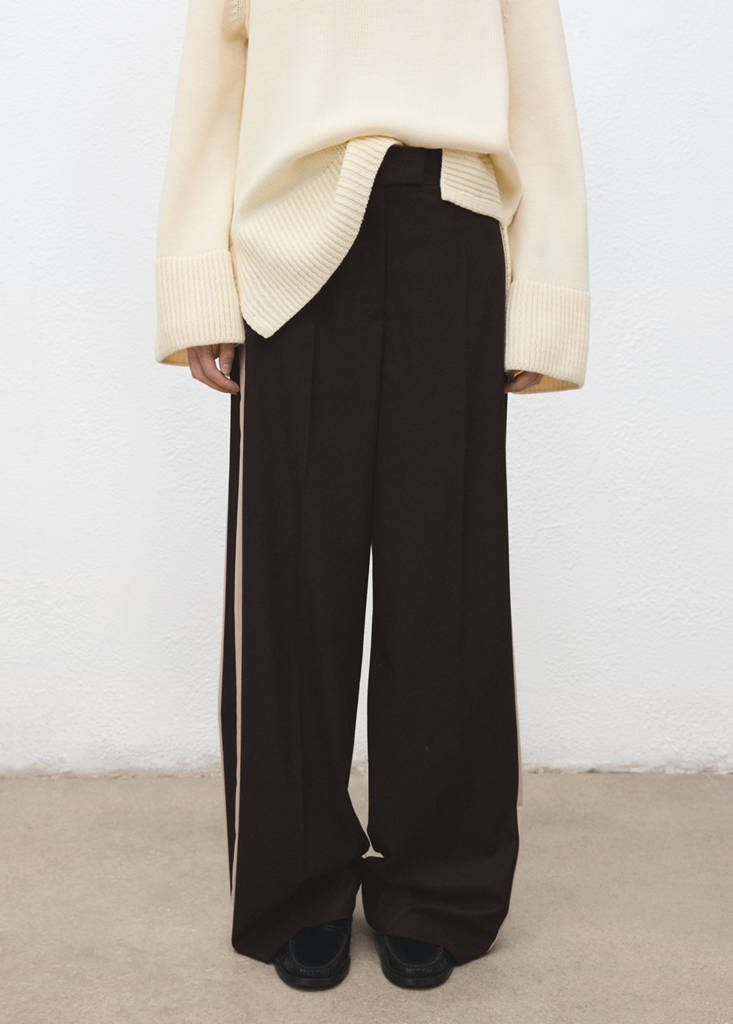 Pantalon Wide Leg À Rayures En Contraste