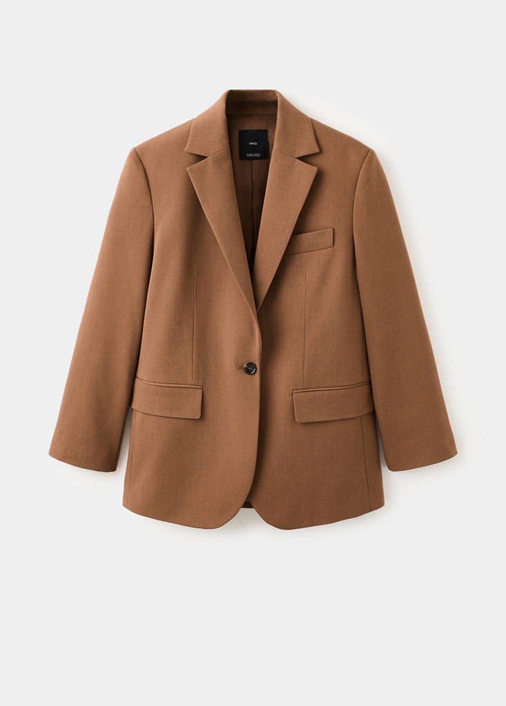 Blazer De Costume Droit Avec Poches À Rabat