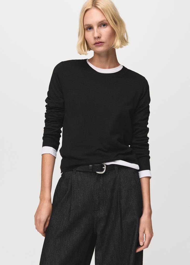 Jersey De Punto Fino Con Cuello Redondo