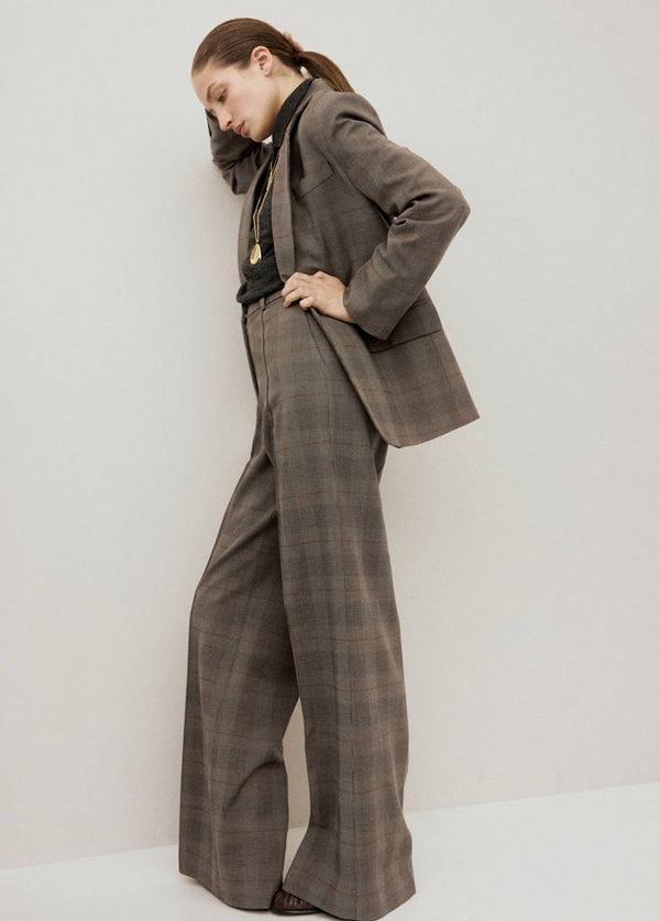 Pantalon À Carreaux Laine Mélangée